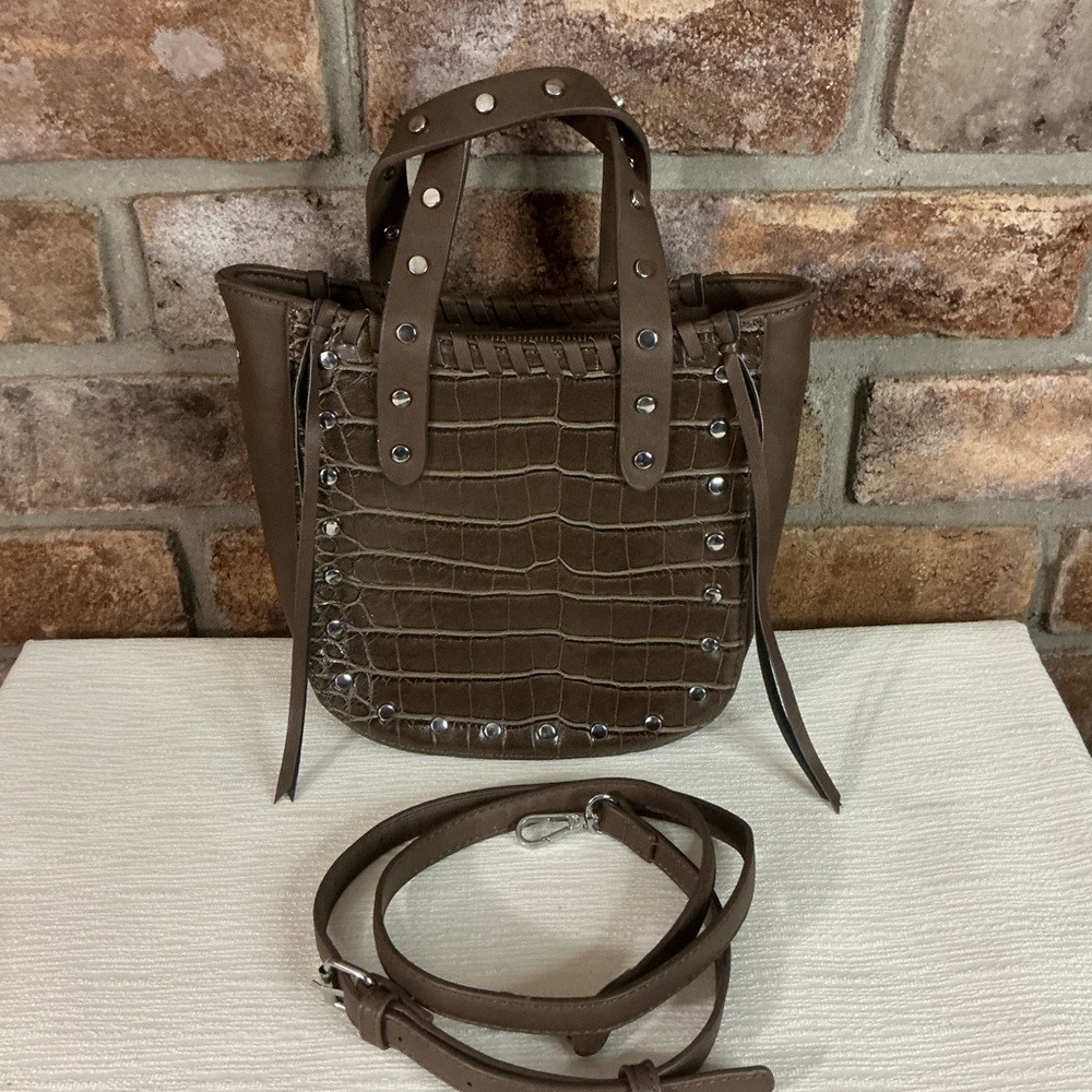SASHA+SOFI Studded Croc-Embossed Faux Leather Crossbody Bag
